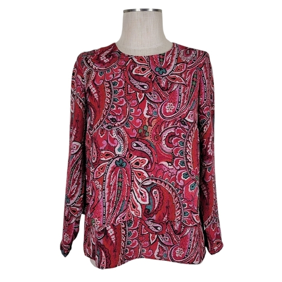 J Jill Pullover Blouse Size XS Paisley Tiered Layerd Long Sleeve Back Keyhole - Picture 12 of 12